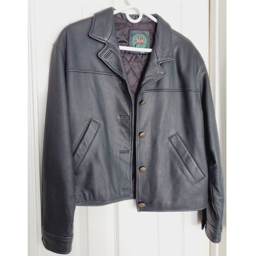 Vtg Harrolds Leather Jacket‎ Black Quilted Lining Heavyweight Biker Bomber L